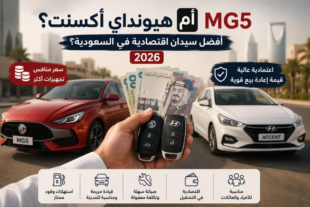 MG 5 أم هيونداي أكسنت 2026؟ مقارنة الأسعار والمواصفات في السعودي